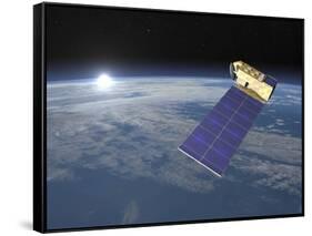 Aura Satellite Orbiting Earth and Rising Sun-null-Framed Stretched Canvas