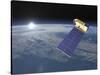 Aura Satellite Orbiting Earth and Rising Sun-null-Stretched Canvas