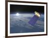 Aura Satellite Orbiting Earth and Rising Sun-null-Framed Art Print