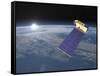 Aura Satellite Orbiting Earth and Rising Sun-null-Framed Stretched Canvas