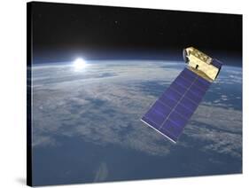 Aura Satellite Orbiting Earth and Rising Sun-null-Stretched Canvas