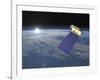 Aura Satellite Orbiting Earth and Rising Sun-null-Framed Art Print