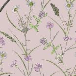 Seamless Pastel Pattern with Herb and Field Flowers in Watercolor Style on Nude Background. Greener-AuraArt-Mounted Art Print