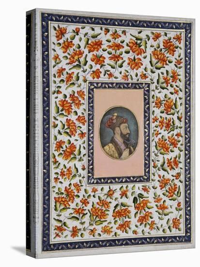 Aurangzeb Bahadur Holding an Iris, C.1650-null-Stretched Canvas