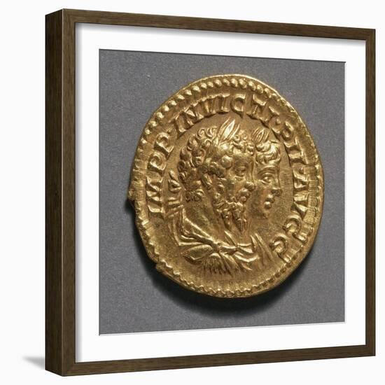 Aureus of Septimius Severus and Caracalla Bearing Images of Emperors, Ca 208, Recto, Roman Coins-null-Framed Giclee Print