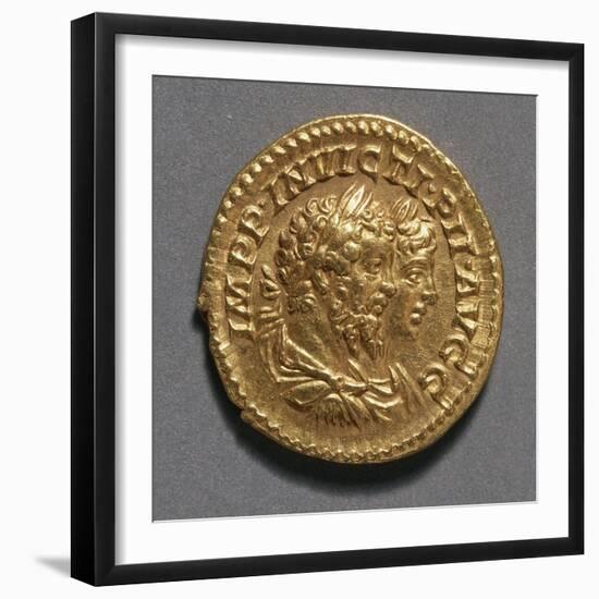 Aureus of Septimius Severus and Caracalla Bearing Images of Emperors, Ca 208, Recto, Roman Coins-null-Framed Giclee Print