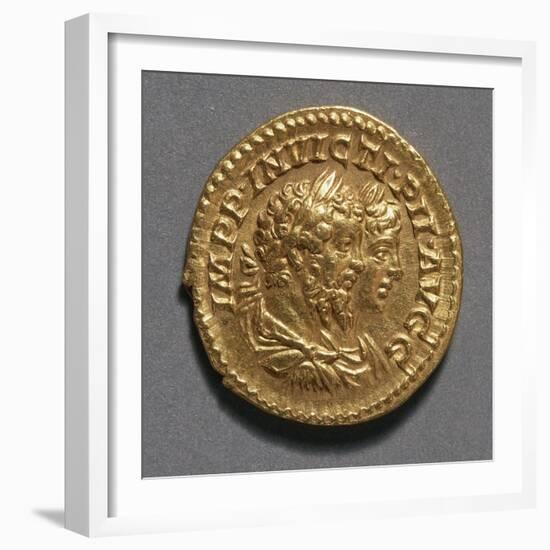 Aureus of Septimius Severus and Caracalla Bearing Images of Emperors, Ca 208, Recto, Roman Coins-null-Framed Giclee Print