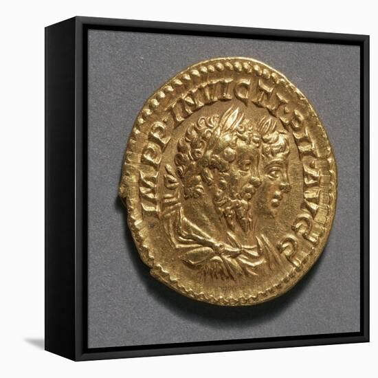 Aureus of Septimius Severus and Caracalla Bearing Images of Emperors, Ca 208, Recto, Roman Coins-null-Framed Stretched Canvas