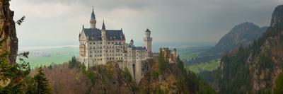 Panoramic View of Neuschwanstein Castle in Bavarian Alps, Germany-auris-Stretched Canvas