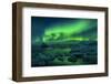 Aurora borealis above Jokulsarlon glacier lagoon, Iceland-Panoramic Images-Framed Photographic Print