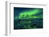 Aurora borealis above Jokulsarlon glacier lagoon, Iceland-Panoramic Images-Framed Photographic Print