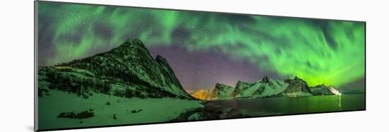 Aurora borealis above Kliptinden mountains, Senja, Norway-Panoramic Images-Mounted Photographic Print