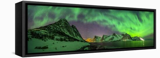 Aurora borealis above Kliptinden mountains, Senja, Norway-Panoramic Images-Framed Stretched Canvas