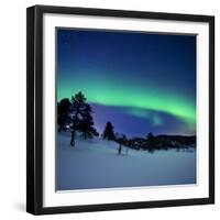 Aurora Borealis and a Shooting Star in the Woods of Troms County, Norway-Stocktrek Images-Framed Photographic Print