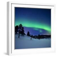 Aurora Borealis and a Shooting Star in the Woods of Troms County, Norway-Stocktrek Images-Framed Photographic Print