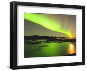 Aurora Borealis and Moon over Icebergs, Jokulsarlon and Breidamerkurjokull, Iceland-Tom Norring-Framed Photographic Print