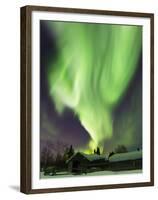 Aurora Borealis And the Big Dipper Above a Log Cabin at Whitehorse, Yukon, Canada-Stocktrek Images-Framed Premium Photographic Print