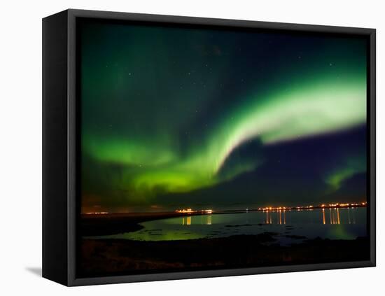 Aurora Borealis in the Sky, Alftanes, Reykjavik, Iceland-null-Framed Stretched Canvas