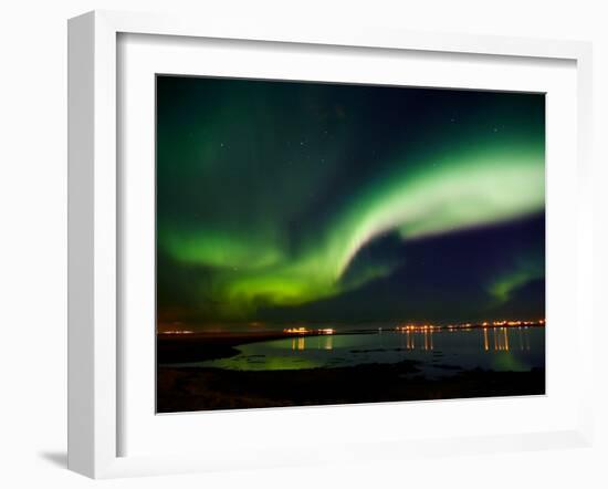 Aurora Borealis in the Sky, Alftanes, Reykjavik, Iceland-null-Framed Photographic Print