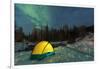 Aurora borealis, Northern Lights, and illuminated tent near Fairbanks, Alaska-Stuart Westmorland-Framed Photographic Print