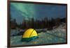 Aurora borealis, Northern Lights, and illuminated tent near Fairbanks, Alaska-Stuart Westmorland-Framed Photographic Print