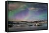 Aurora borealis (Northern Lights) over Jokulsarlon Glacial Lagoon, Iceland, Polar Regions-Miles Ertman-Framed Stretched Canvas