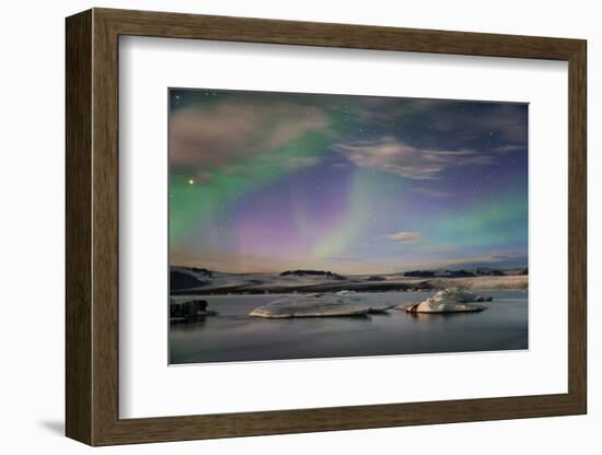 Aurora borealis (Northern Lights) over Jokulsarlon Glacial Lagoon, Iceland, Polar Regions-Miles Ertman-Framed Photographic Print