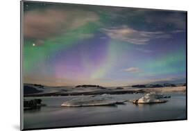 Aurora borealis (Northern Lights) over Jokulsarlon Glacial Lagoon, Iceland, Polar Regions-Miles Ertman-Mounted Photographic Print