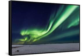 Aurora Borealis or Northern Lights, Iceland, Power Lines by the Jokulsarlon-null-Framed Stretched Canvas