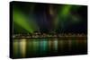 Aurora Borealis or Northern Lights over Reykjavik Skyline, Reykjavik, Iceland-null-Stretched Canvas