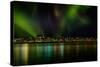 Aurora Borealis or Northern Lights over Reykjavik Skyline, Reykjavik, Iceland-null-Stretched Canvas