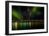 Aurora Borealis or Northern Lights over Reykjavik Skyline, Reykjavik, Iceland-null-Framed Photographic Print