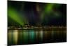 Aurora Borealis or Northern Lights over Reykjavik Skyline, Reykjavik, Iceland-null-Mounted Photographic Print