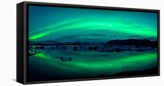 Aurora Borealis or Northern Lights over the Jokulsarlon Lagoon, Iceland-null-Framed Stretched Canvas