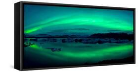 Aurora Borealis or Northern Lights over the Jokulsarlon Lagoon, Iceland-null-Framed Stretched Canvas