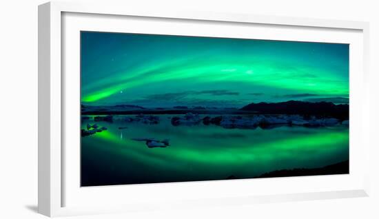 Aurora Borealis or Northern Lights over the Jokulsarlon Lagoon, Iceland-null-Framed Photographic Print