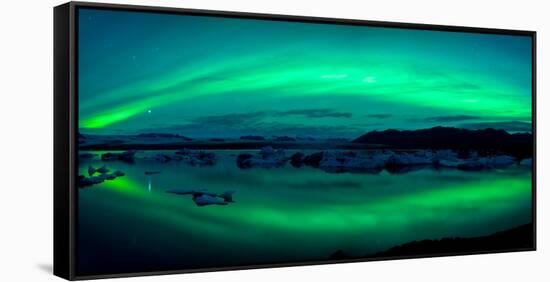 Aurora Borealis or Northern Lights over the Jokulsarlon Lagoon, Iceland-null-Framed Stretched Canvas