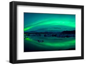 Aurora Borealis or Northern Lights over the Jokulsarlon Lagoon, Iceland-null-Framed Photographic Print