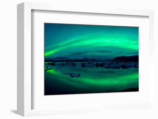 Aurora Borealis or Northern Lights over the Jokulsarlon Lagoon, Iceland-null-Framed Photographic Print