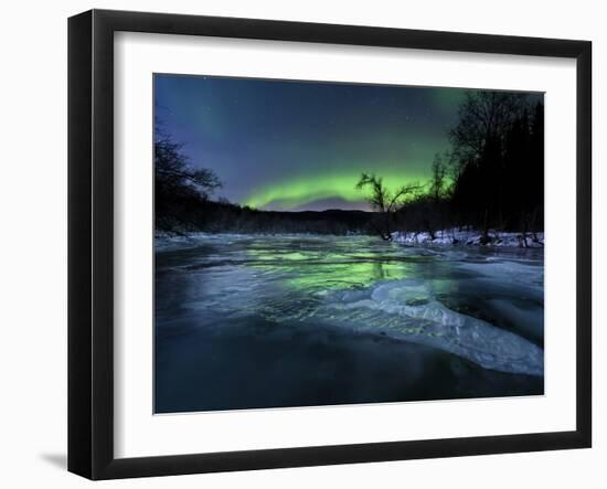 Aurora Borealis Over a Frozen Kvannelva River, Troms, Norway-Stocktrek Images-Framed Premium Photographic Print