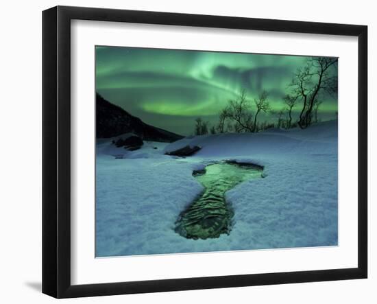 Aurora Borealis Over a Frozen River, Norway-Stocktrek Images-Framed Photographic Print