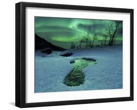 Aurora Borealis Over a Frozen River, Norway-Stocktrek Images-Framed Photographic Print