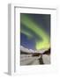 Aurora Borealis over a Snow-Covered Street in Wintry Mountain Landscape, Tromsš, Norway-P. Kaczynski-Framed Photographic Print