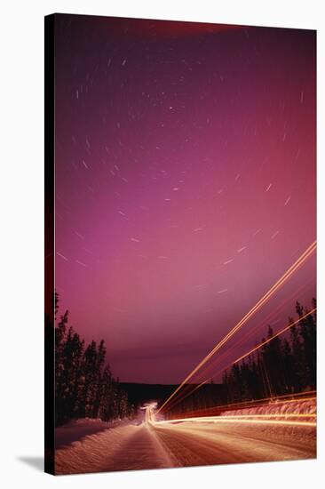 Aurora Borealis over Alaska Highway-Paul Souders-Stretched Canvas