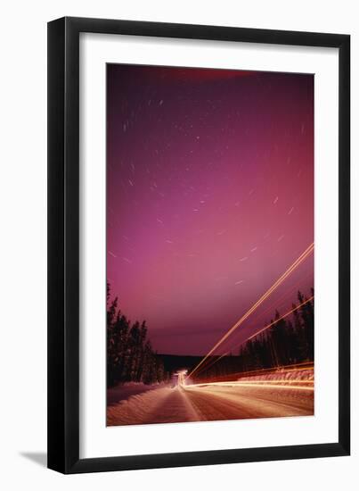 Aurora Borealis over Alaska Highway-Paul Souders-Framed Photographic Print