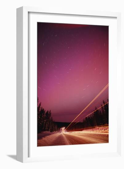 Aurora Borealis over Alaska Highway-Paul Souders-Framed Photographic Print