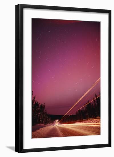 Aurora Borealis over Alaska Highway-Paul Souders-Framed Photographic Print