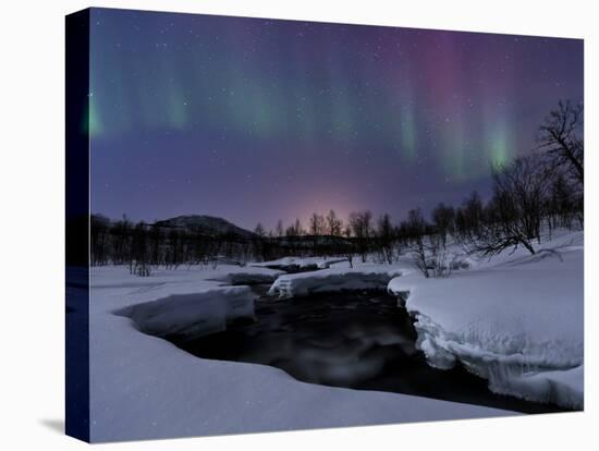 Aurora Borealis over Blafjellelva River in Troms County, Norway-Stocktrek Images-Stretched Canvas