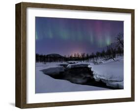 Aurora Borealis over Blafjellelva River in Troms County, Norway-Stocktrek Images-Framed Photographic Print