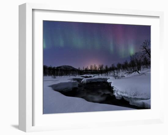 Aurora Borealis over Blafjellelva River in Troms County, Norway-Stocktrek Images-Framed Photographic Print